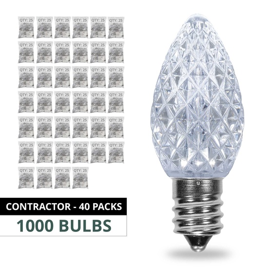 C7 Cool White OptiCore LED Christmas Light Bulbs, Contractor Pack