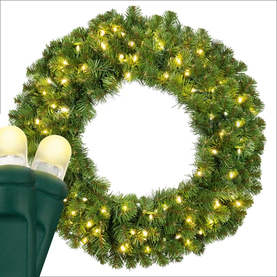 24" Pre-lit Commercial Sequoia Fir LED Christmas Wreath, 50 Warm White Lux360 D5 Lights