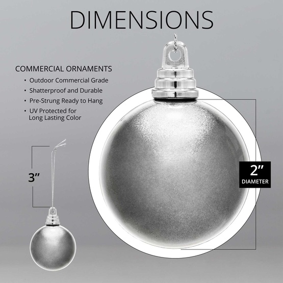 2" Silver Shatterproof Commercial Christmas Ornament, Candy Finish