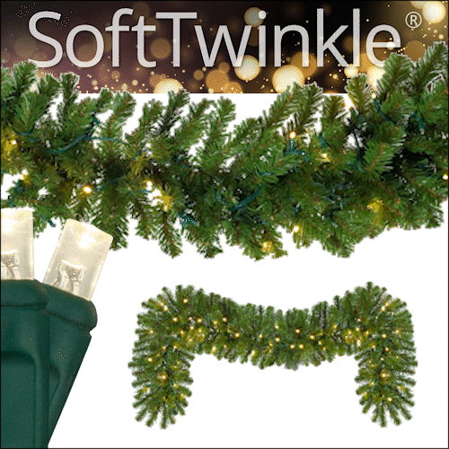 9' x 14" Sequoia Fir SoftTwinkle Prelit Commercial LED Christmas Garland, 100 Warm White Lights