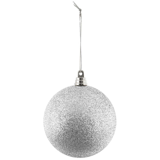 4" Silver Shatterproof Commercial Christmas Ornament, Glitter Finish