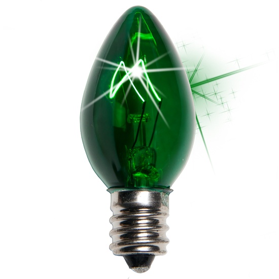 C7 Twinkle Green Christmas Light Bulbs, 7 Watt