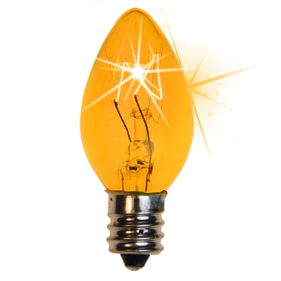 C7 Twinkle Yellow Christmas Light Bulbs, 7 Watt