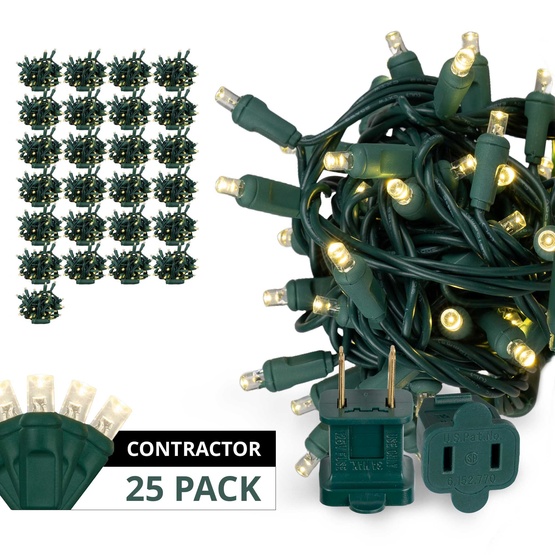 50 Warm White Outdoor LED Christmas Tree Lights, Mini 5MM, 6" Spacing, Contractor Pack