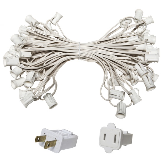 50' C7 Commercial Light Stringer, SPT1W White Wire, 12" Spacing
