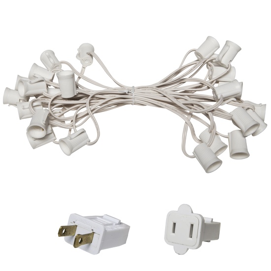 12.5' C9 Commercial Light Stringer, SPT2W White Wire, 6" Spacing