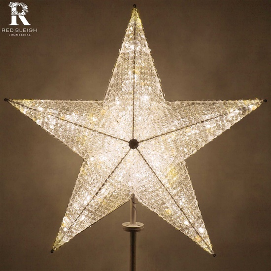 48" Shimmering Warm White LED Crystal 5 Point Star Tree Topper