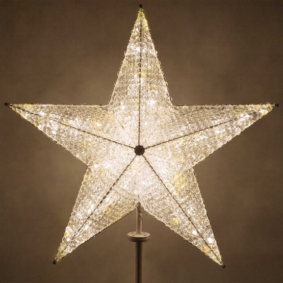 48" Shimmering Warm White LED Crystal 5 Point Star Tree Topper