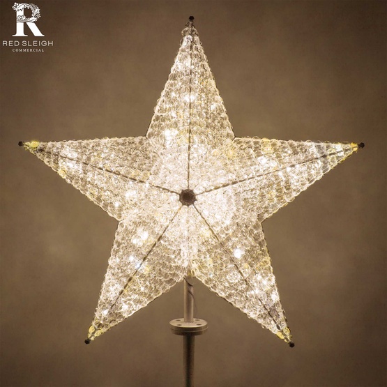 36" Shimmering Warm White LED Crystal 5 Point Star Tree Topper