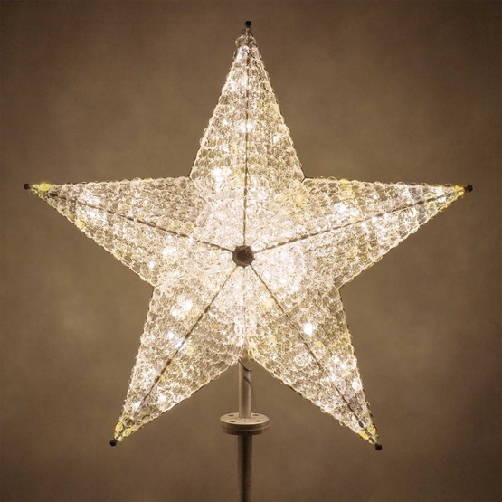 36" Shimmering Warm White LED Crystal 5 Point Star Tree Topper
