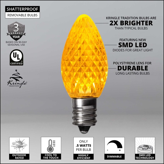 Kringle Traditions TM C7 120V Dimmable Gold LED Christmas Light Bulbs