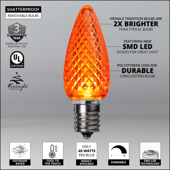 Kringle Traditions TM C9 120V Dimmable Amber / Orange LED Christmas Light Bulbs