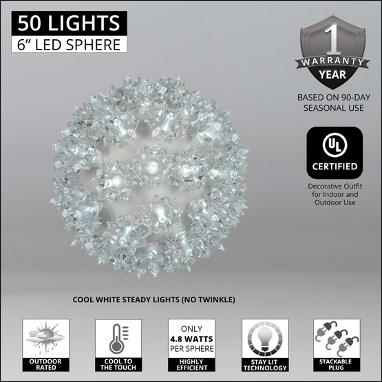 6" Cool White T5 LED Starlight Sphere, 50 Lights