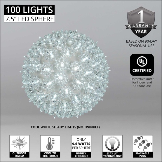 7.5" Cool White T5 LED Starlight Sphere, 100 Lights