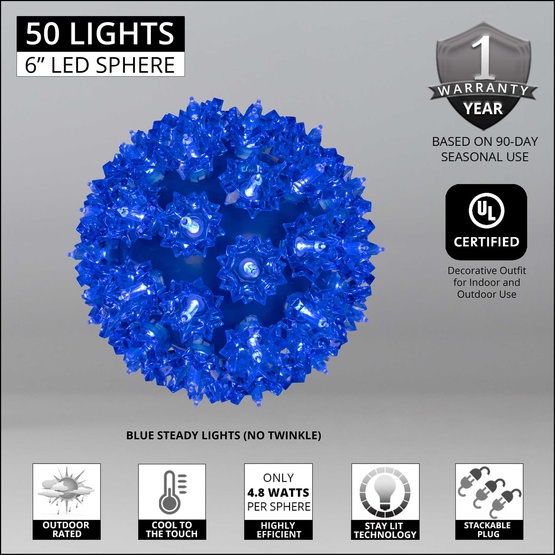 6" Blue T5 LED Starlight Sphere, 50 Lights