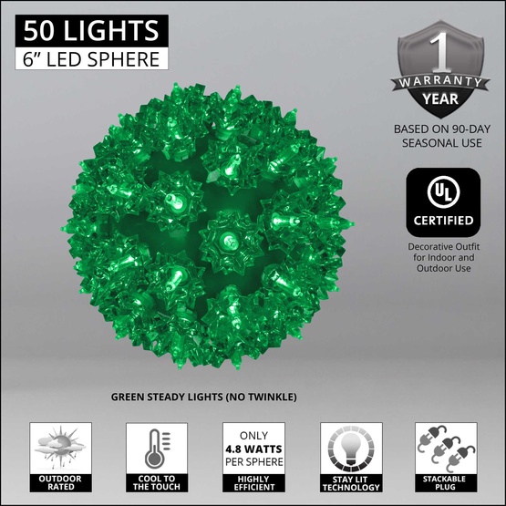 6" Green T5 LED Starlight Sphere, 50 Lights