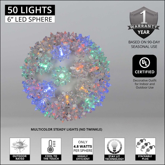6" Multicolor T5 LED Starlight Sphere, 50 Lights