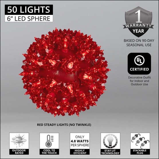 6" Red T5 LED Starlight Sphere, 50 Lights