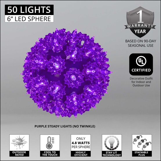 6" Purple T5 LED Starlight Sphere, 50 Lights