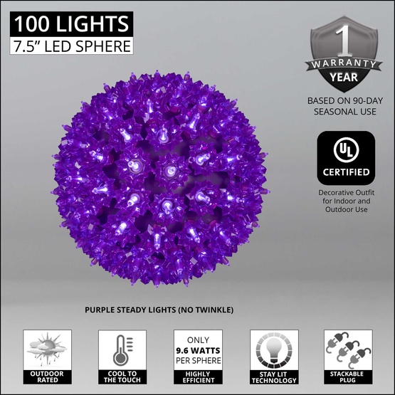 7.5" Purple T5 LED Starlight Sphere, 100 Lights