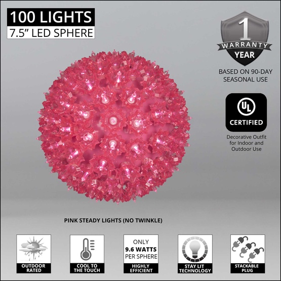 7.5" Pink T5 LED Starlight Sphere, 100 Lights