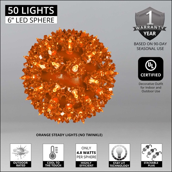 6" Amber T5 LED Starlight Sphere, 50 Lights