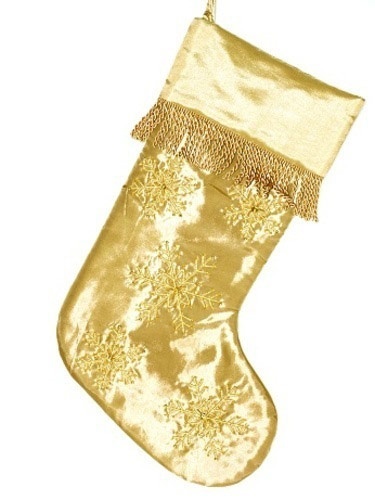 19" Gold Snowflake Stocking with Gold Fringe