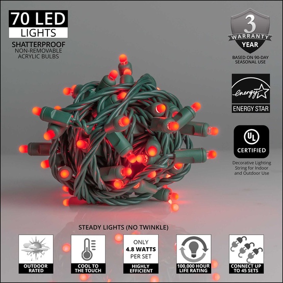 70 D5 TM Red Lux360 TM LED Christmas Lights, 4" Spacing