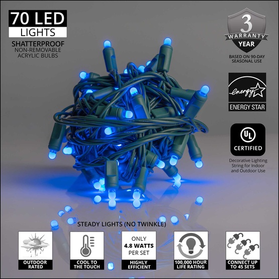 70 D5 TM Blue Lux360 TM LED Christmas Lights, 4" Spacing