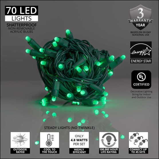 70 D5 TM Green Lux360 TM LED Christmas Lights, 4" Spacing