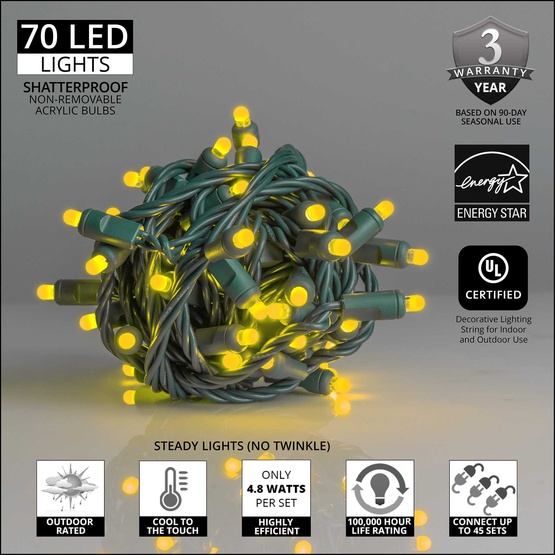 70 D5 TM Gold Lux360 TM LED Christmas Lights, 4" Spacing