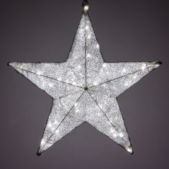 18" LED Silver Folding Polymesh Star, White Lights 