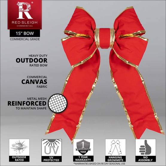 15" Red with Gold Trim Structural 3D Canvas Christmas Bow
