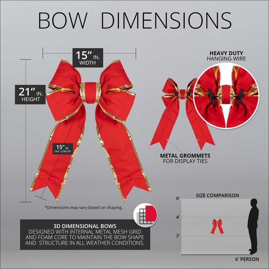 15" Red with Gold Trim Structural 3D Canvas Christmas Bow