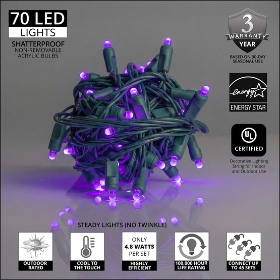 70 D5 TM Purple Lux360 TM LED Christmas Lights, 4" Spacing