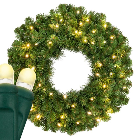 24" Pre-lit Commercial Sequoia Fir LED Christmas Wreath, 50 Warm White Lux360 D5 Lights