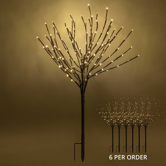 36" Brown Glimmer Spray Lighted Branches, Warm White LED Twinkle Lights, 6 pc