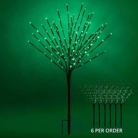 36" Brown Glimmer Spray Lighted Branches, Green LED Lights, 6 pc