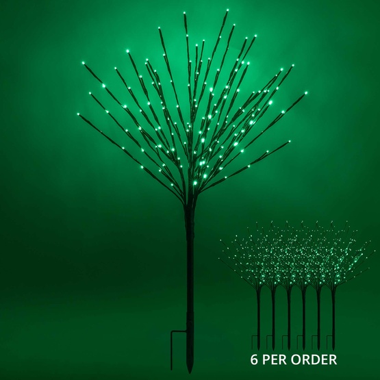 36" Brown Glimmer Spray Lighted Branches, Green LED Lights, 6 pc