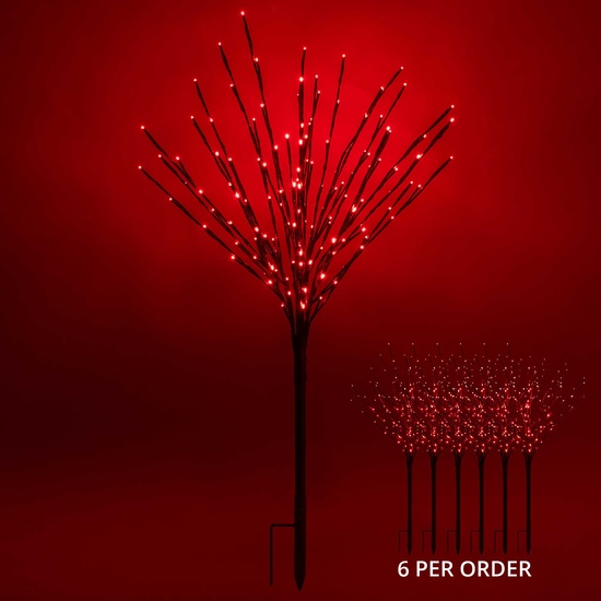 36" Brown Glimmer Spray Lighted Branches, Red LED Lights, 6 pc