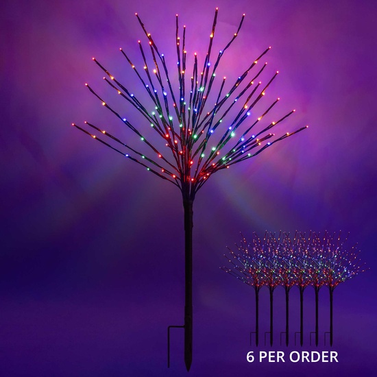 36" Brown Glimmer Spray Lighted Branches, Multicolor LED Lights, 6 pc