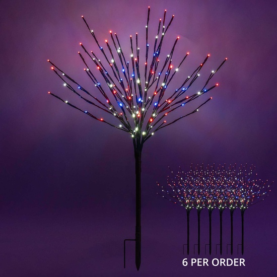 36" Brown Glimmer Spray Lighted Branches with Red / White / Blue LED Lights, 1 pc