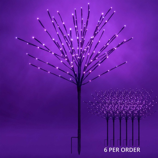 36" Brown Glimmer Spray Lighted Branches, Purple LED Lights, 6 pc