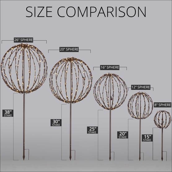 8" Warm White LED Christmas Light Ball, Fold Flat Brown Frame
