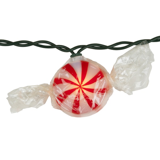 Novelty Lights - 10 Red Peppermint Candy Light String 10 Red Peppermint Candy Light String - Novelty Lights - 10 Red Peppermint Candy Light String