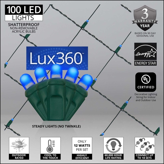 4' x 6' Lux360 TM Blue D5 TM LED Net Lights, Green Wire
