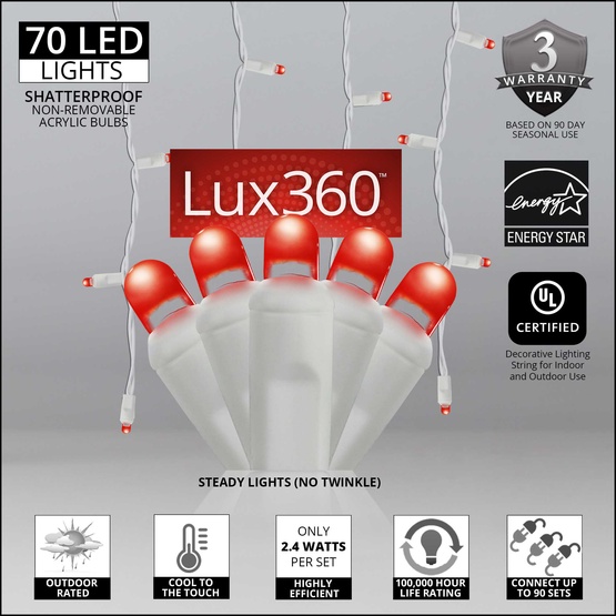 70 Lux360 TM D5 TM Red LED Icicle Lights