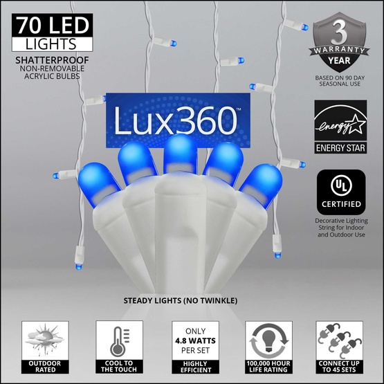 70 Lux360 TM D5 TM Blue LED Icicle Lights