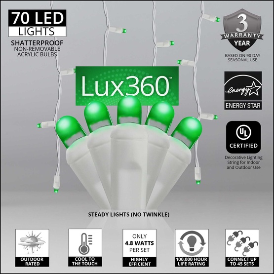 70 Lux360 TM D5 TM Green LED Icicle Lights