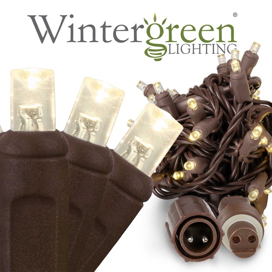 50 WeatherPRO TM 5mm Warm White LED Christmas Lights, 4" Spacing, Brown Wire